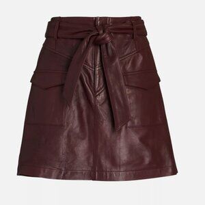 INTERMIX Garnet Leather Mini Skirt with Belt and Pockets, size 0